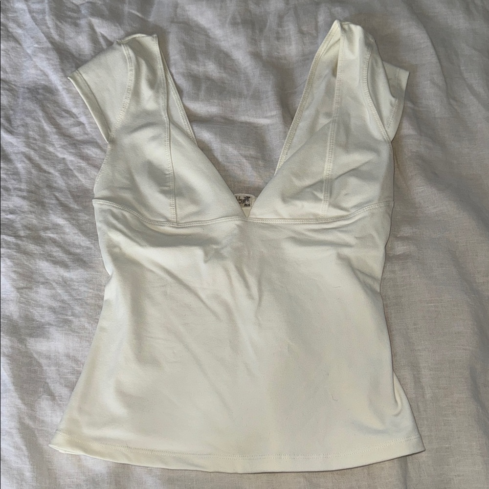 Free People Cream V-Neck Top